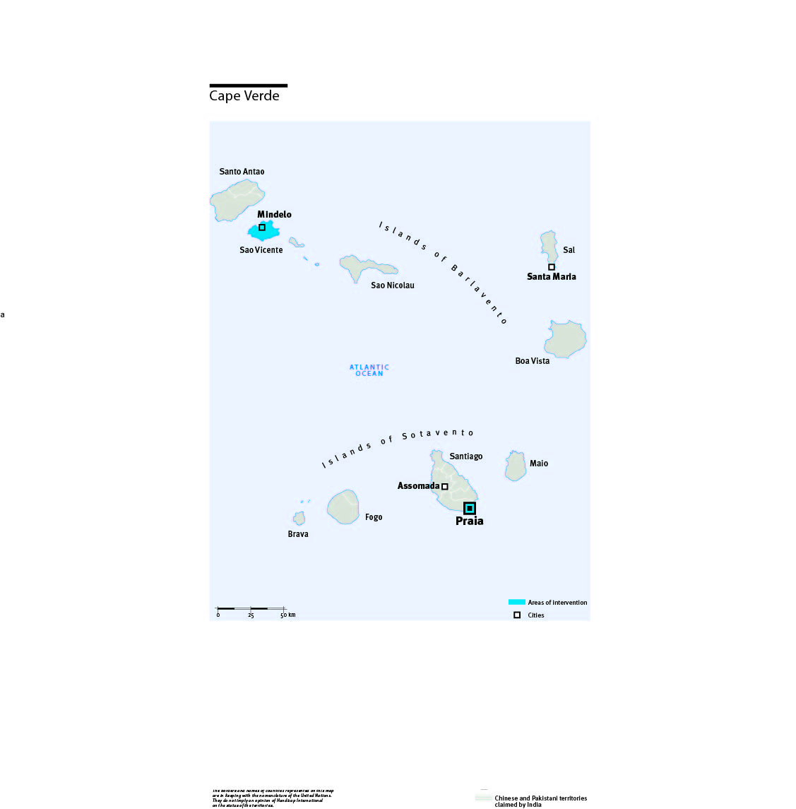 Carte des interventions de HI au Cap Vert