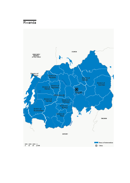 Carte des interventions de HI au Rwanda