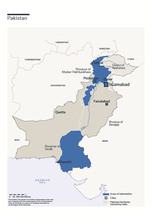 Carte des interventions de HI au Pakistan