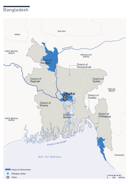 Carte du Bangladesh avec la présence de HI