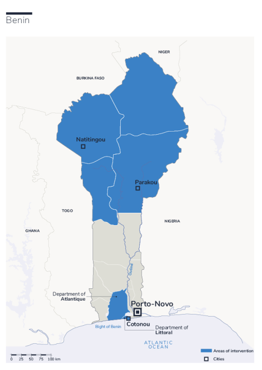 Carte des interventions de HI au Bénin