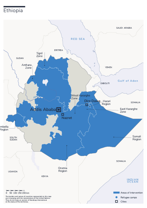 Carte des interventions de HI en Ethiopia