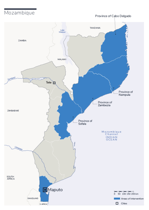 Carte des interventions de HI au Mozambique