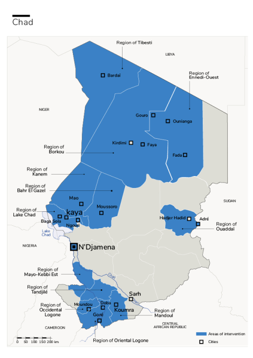 Carte des interventions de HI au Tchad